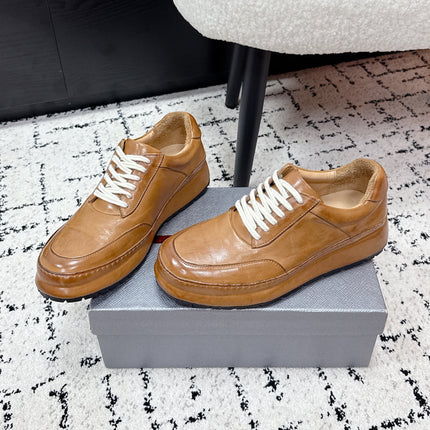PRADA 26S SNEAKERS IN GOLDEN BROWN SHINY CALFSKIN