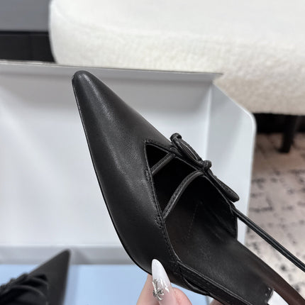 PRADA 26S POINTED-TOE HIGH HEELS 55MM IN BLACK CALFSKIN WITH BOW