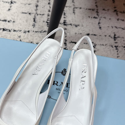 PRADA 26S SLINGBACK PUMPS 60MM IN WHITE PATENT CALFSKIN