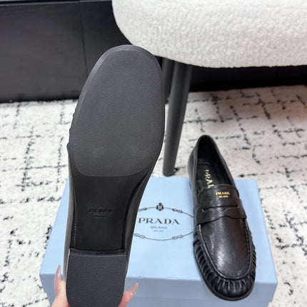 PRADA 26S LOAFERS 25MM IN BLACK CALFSKIN