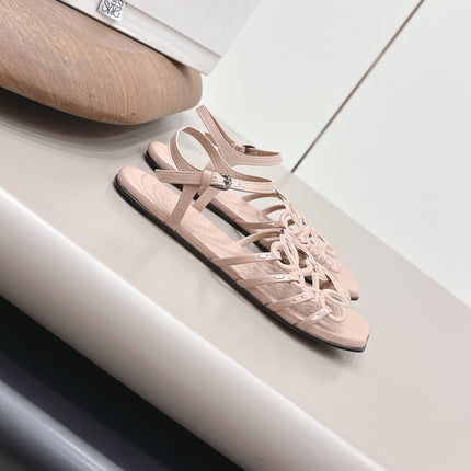 LOEWE 26S SQUARE TOE SANDALS IN PINK CALFSKIN LOGO