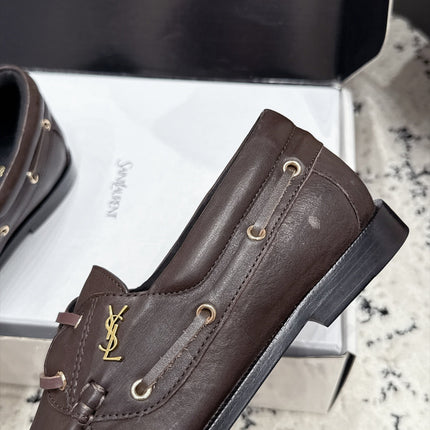 YSL 26S LOAFERS IN DARK BROWN CALFSKIN WITH HORIZONTAL STRAP