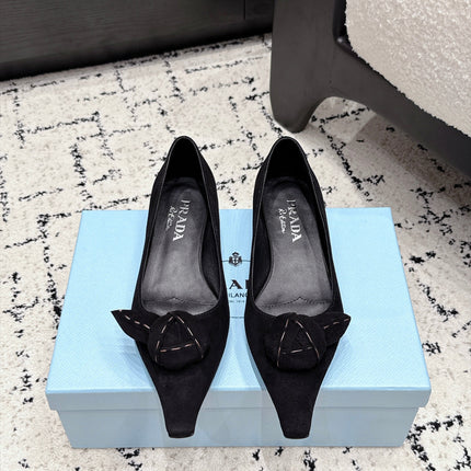 PRADA 26S POINTED-TOE BALLET IN BLACK SUEDE