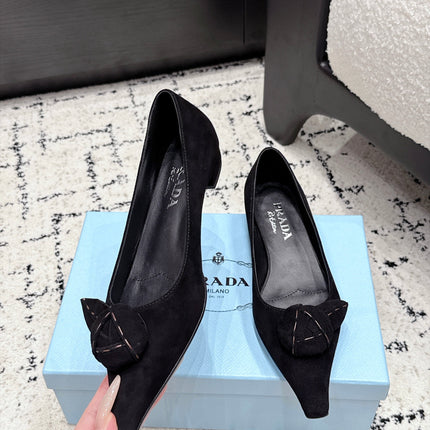 PRADA 26S POINTED-TOE BALLET IN BLACK SUEDE