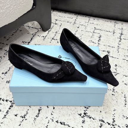 PRADA 26S POINTED-TOE BALLET IN BLACK SUEDE