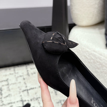PRADA 26S POINTED-TOE BALLET IN BLACK SUEDE