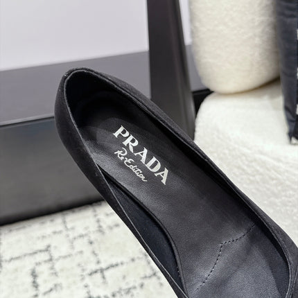 PRADA 26S POINTED-TOE BALLET IN BLACK SUEDE