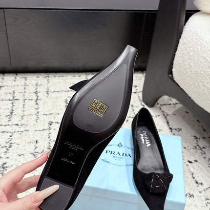 PRADA 26S POINTED-TOE BALLET IN BLACK SUEDE