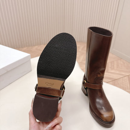 CHLOÉ 26S BOOTS 45 MM IN BROWN CALFSKIN