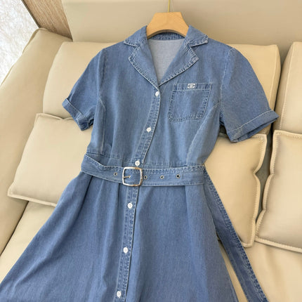 CELINE 26S LONG SHORT SLEEVE DENIM DRESS 366