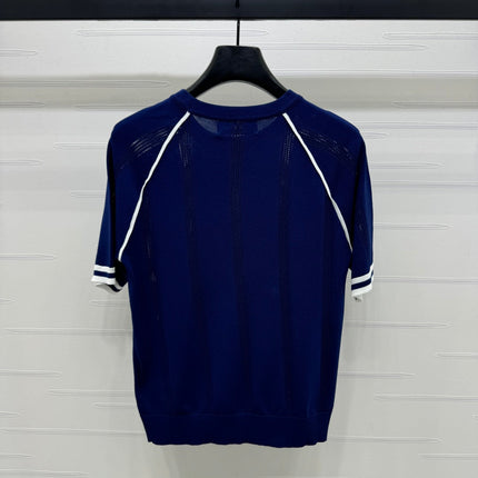 MIU 25S RAGLAN CREW NECK STRIPED KNIT SWEATER 264106