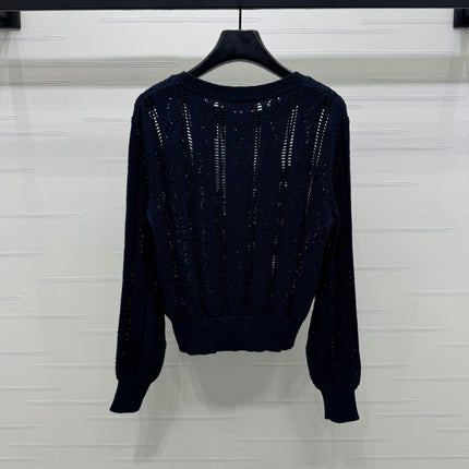 VALENTINO CREW NECK LONG-SLEEVE EMBROIDERED KNIT TOP 274958
