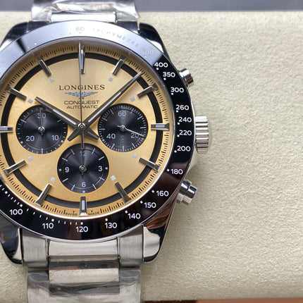 CONQUEST CHRONOGRAPH 42 MM SILVER CASE WITH GOLD DIAL