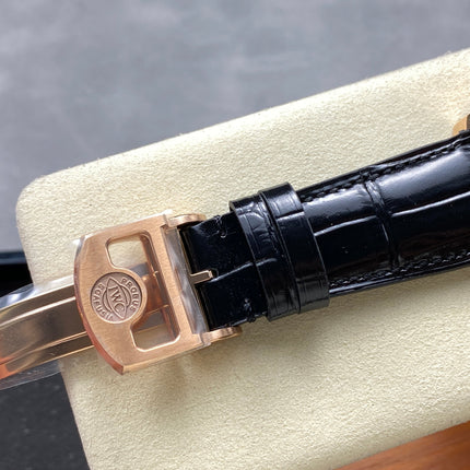 PORTUGIESER AUTOMATIC 42 WATCH ROSE GOLD CASE WITH BLACK DIAL AND LEATHER STRAP
