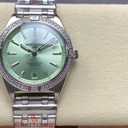 CHRONOMAT AUTOMATIC 36 STEEL WITH DIAMOND BEZEL LIGHT GREEN DIAL