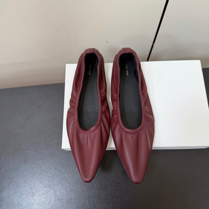 THE ROW 26S POINTED TOE BALLET FLATS IN WINE RED LAMBSKIN