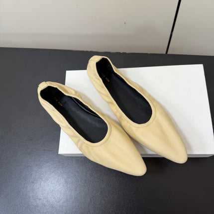 THE ROW 26S POINTED TOE BALLET FLATS IN BUTTER BEIGE LAMBSKIN