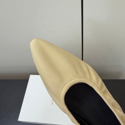 THE ROW 26S POINTED TOE BALLET FLATS IN BUTTER BEIGE LAMBSKIN