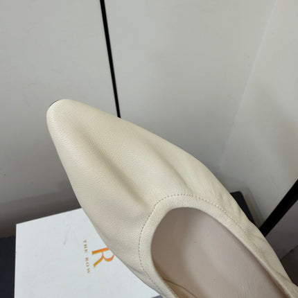 THE ROW 26S POINTED TOE BALLET FLATS IN IVORY WHITE LAMBSKIN
