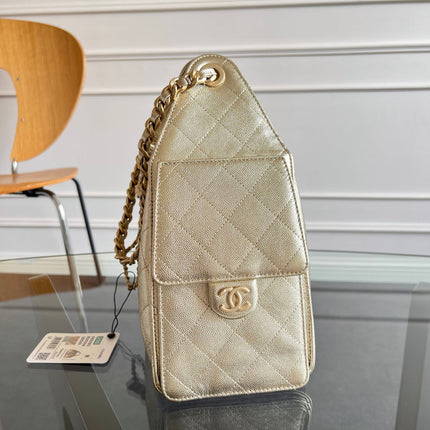 CHANEL 25S HOBO BAG 30 IN LIGHT GOLD METALLIC CAVIAR
