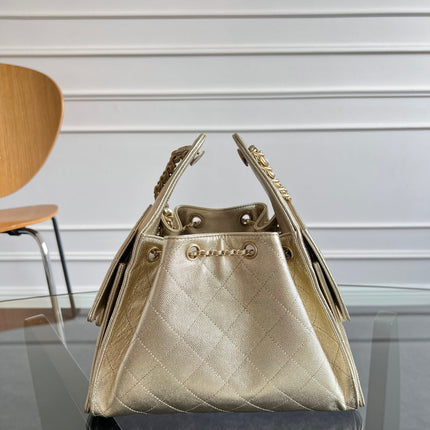 CHANEL 25S HOBO BAG 30 IN LIGHT GOLD METALLIC CAVIAR
