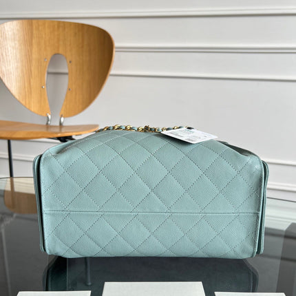 CHANEL 25S HOBO BAG 30 IN SOFT TEAL BLUE CAVIAR WITH GOLD HARDWARE