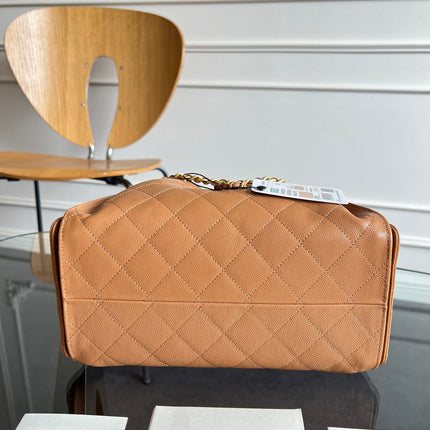 CHANEL 25S HOBO BAG 40 IN CARAMEL BROWN CAVIAR WITH GOLD HARDWARE