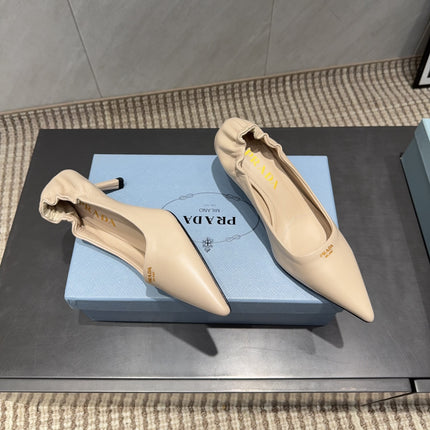 PRADA 26S POINTED TOE PUMPS 55MM IN NUDE SHEEPSKIN
