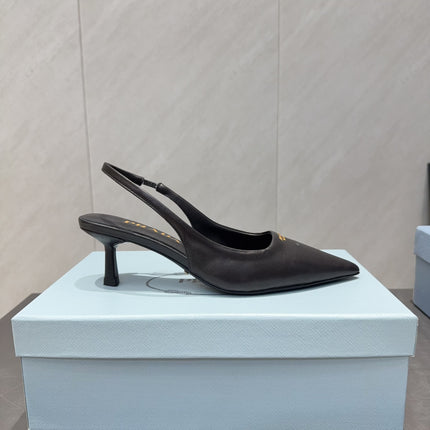 PRADA 26S POINTED TOE SLINGBACK HIGH HEELS 55MM IN BLACK SHEEPSKIN