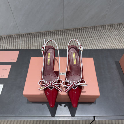 MIUMIU 26S SLINGBACK 55MM IN DARK RED CALFSKIN WITH BOW