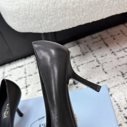 PRADA 26S POINTED-TOE HIGH HEELS 75MM IN BLACK CALFSKIN