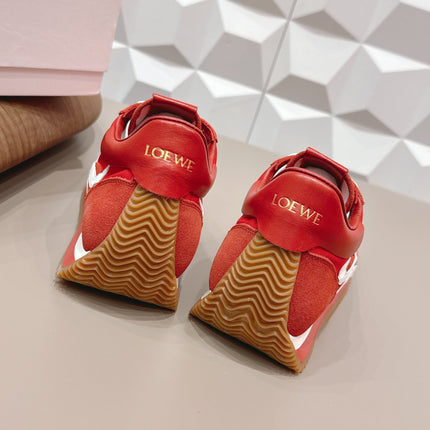LOEWE 26S FLOW RUNNER SNEAKER IN RED SUEDE AND CALFSKIN