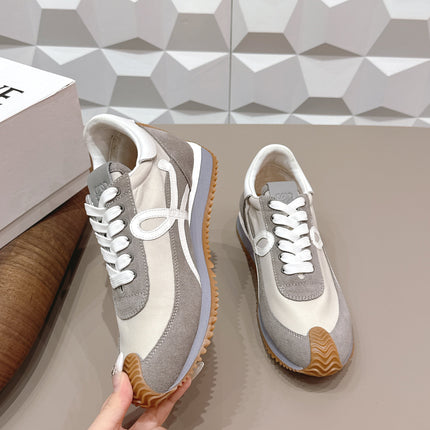 LOEWE 26S FLOW RUNNER SNEAKER IN DARK GRAY SUEDE AND WHITE CALFSKIN