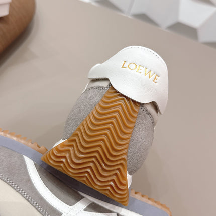 LOEWE 26S FLOW RUNNER SNEAKER IN DARK GRAY SUEDE AND WHITE CALFSKIN