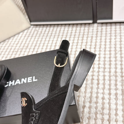 CHANEL 26S SLINGBACK LOAFERS IN BLACK SUEDE