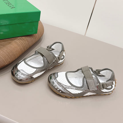 BOTTEGA VENETA 26S ORBIT FLASH MARY JANE IN GREY AND WHITE BREATHABLE MESH
