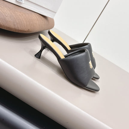 LOEWE 26S MULE HEELS 45MM IN BLACK LAMBSKIN GOLD HARDWARE