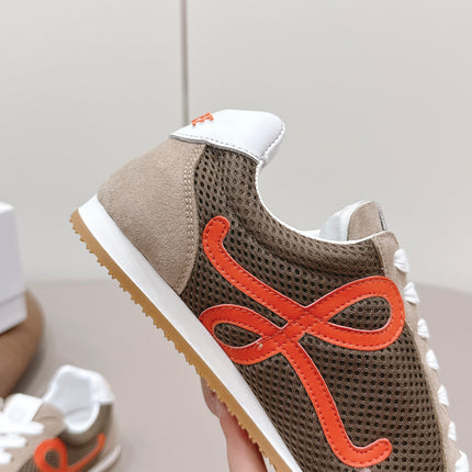 LOEWE 26S BALLET RUNNER 2.0 IN LIGHT BROWN SUEDE AND DARK BROWN MESH