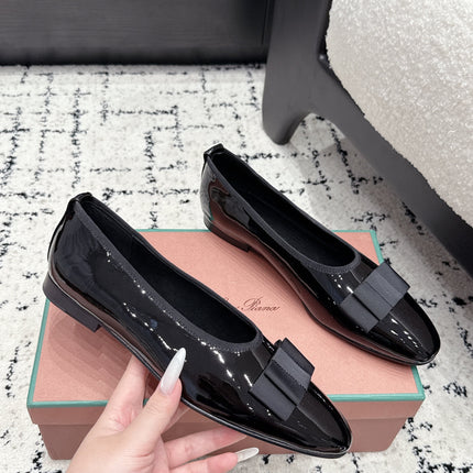 LP 26S BOW BALLET FLATS IN BLACK GLOSSY CALFSKIN