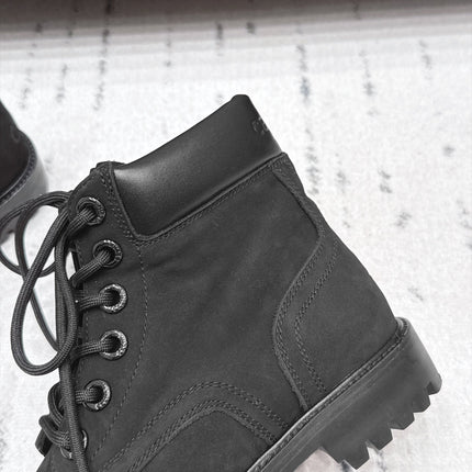 CELINE 26S LACE UP ANKLE BOOTS 40 MM IN BLACK SUEDE AND CALFSKIN