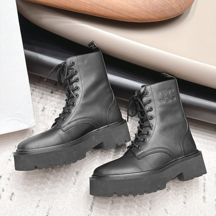 CELINE 26S LACE UP KNEE HIGH BOOTS 50 MM IN BLACK CALFSKIN