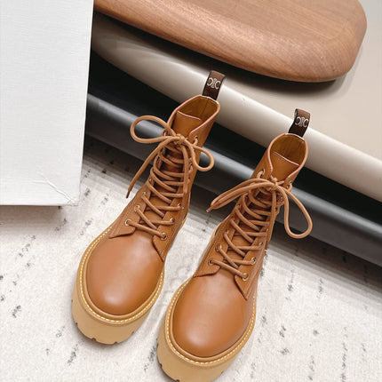 CELINE 26S LACE UP KNEE HIGH BOOTS 50 MM IN BROWN CALFSKIN