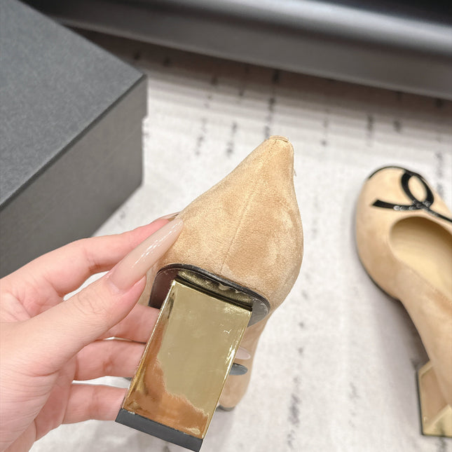 CHANEL 26S HIGH HEEL PUMPS 80 MM IN BEIGE SUEDE