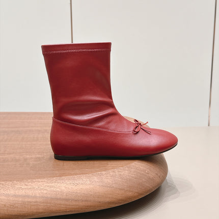 CHANEL 26S ANKLE BOOTS IN RED CALFSKIN LACE UP FRONT