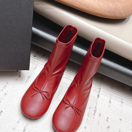 CHANEL 26S ANKLE BOOTS IN RED CALFSKIN LACE UP FRONT