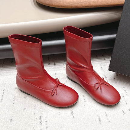 CHANEL 26S ANKLE BOOTS IN RED CALFSKIN LACE UP FRONT