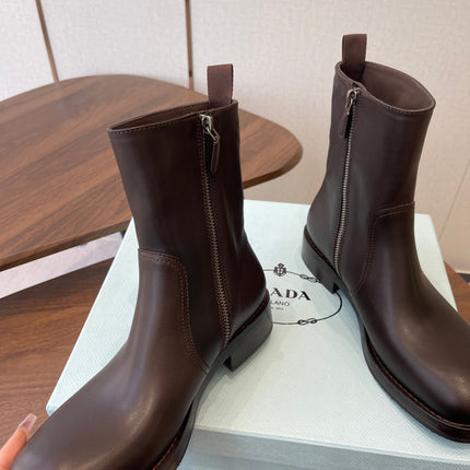 PRADA 25S COWBOY BOOTS IN DARK BROWN CALFSKIN
