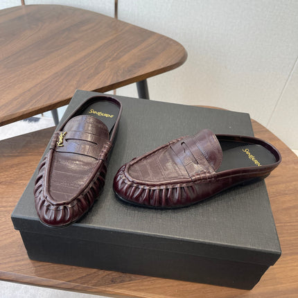 YSL 26S LOAFER MULES IN DARK RED BROWN CALFSKIN