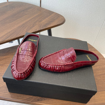 YSL 26S LOAFER MULES IN DARK RED CALFSKIN