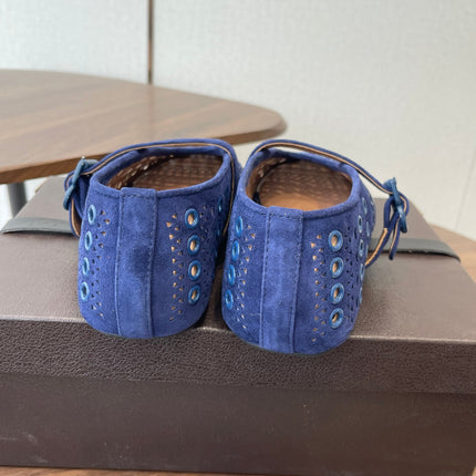 ALAIA 26S MARY JANE FLATS IN DARK BLUE SUEDE